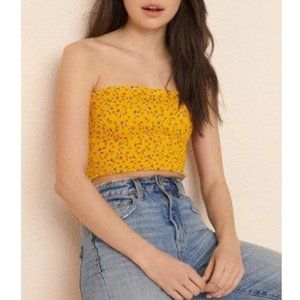 Garage Ruched Yellow Foral Print Tube Top